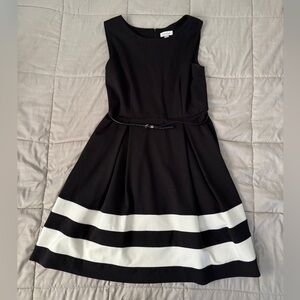 Calvin Klein Black and White A-Line Midi Dress